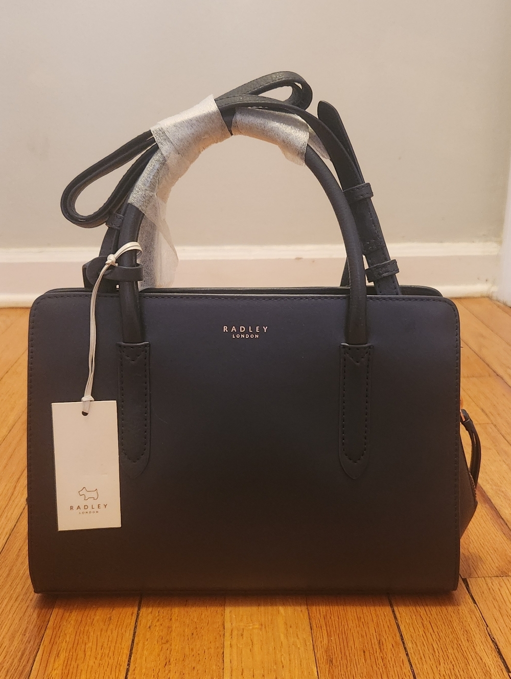 RADLEY LONDON NWT And Dust Bag "Liverpool" Navy Leather Structured Satchel